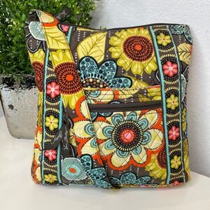 Vera‎ Bradley Flower Shower Quilted Crossbody Hobo Bag Yellow, Teal, Multi Color